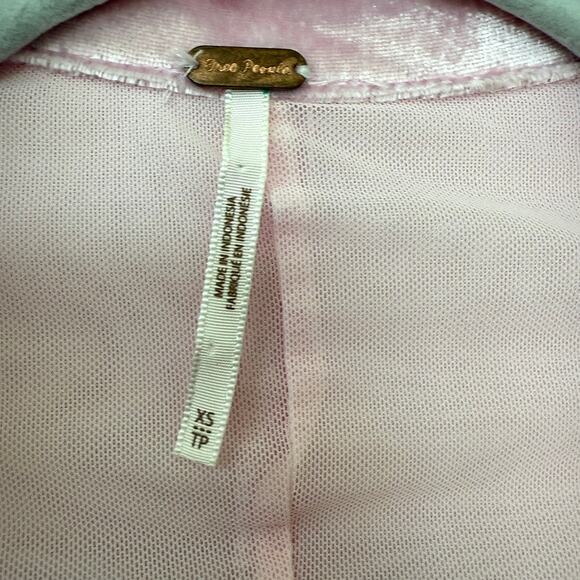 FREE PEOPLE Velvet Ruched Mini Dress Pink Collared Long Sleeve Bodycon XS Y2K - Picture 3 of 7